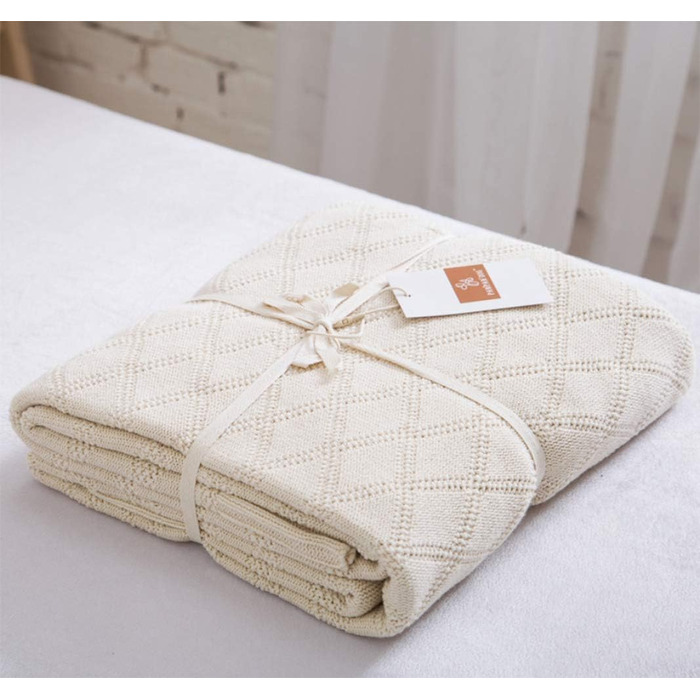 Бавовняна ковдра Longhui з в'язаним візерунком для дивану, крісел, ліжка, пляжу, декору дому, сірого кольору, 127 x 152 см. У подарунок - мішечок для прання.