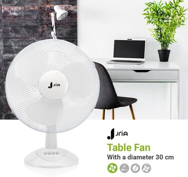 Турбо вентилятор настільний з регулюванням кута нахилу, 30 см, 3 швидкості, осциляція 90°, білий