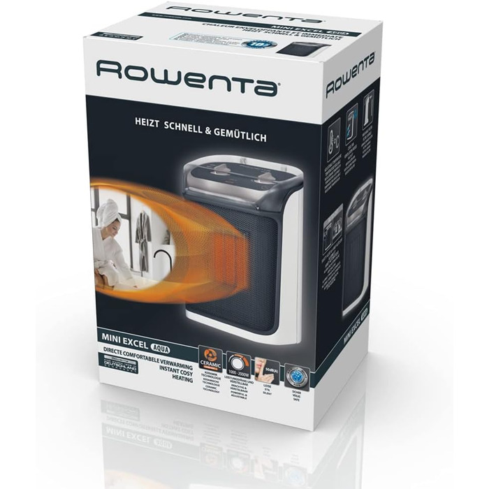 Електричний обігрівач Rowenta Instant Comfort Aqua SO6510F2: тихий, 1200-2400W, 2 режими, для ванної кімнати, сірий