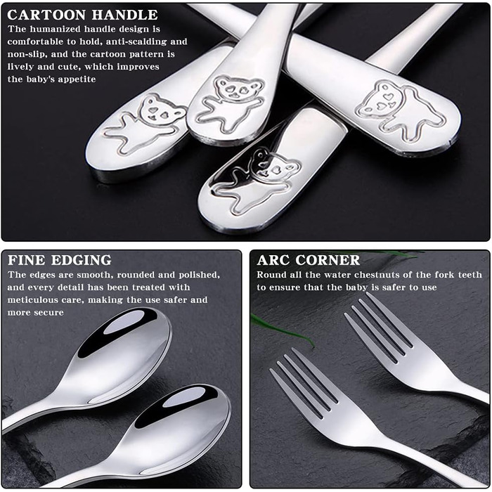 Набір дитячого столового приладдя Edeltahl (6 шт.): ложки, виделки, ложки для дітей від 3 років, з гравіюванням