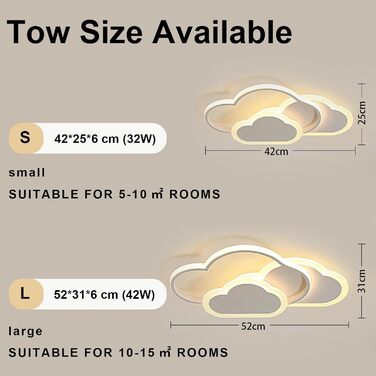 LED Ceiling Light for Kids' Room, Lamp Ceiling, 42CM Ceiling Lamp for Kids' Room, Dimmable with Remote Control, 32W Lamp for Kids' Room Ceiling Light, Clouds for Living Room, Bedroom