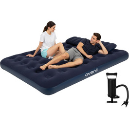Надувний матрац для кемпінгу AVENLI з 2 подушками та насосом для 2 осіб (203x152x22 см) - зручне ліжко для відпочинку та подорожей