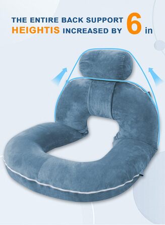 INSEN Подушка для читання, спинка для сидіння в ліжку, для читання, відпочинку, для медсестер та дітей, подушка для преса в ліжку, блакитна