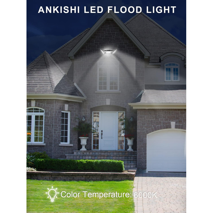 Ankishi 300W LED Floodlight Outdoor, IP65 Waterproof, Super Bright 6500K Cool White Outdoor Light, 30000LM Outdoor Spotlight Floodlight Projector for Sports Field, Garage, Garden, Backyard