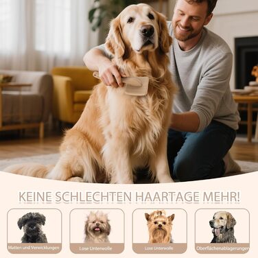 Набір гребінців для собак та котів зі щіткою Slicker - 3 шт. з дерев'яною ручкою, гребінець для підшерстя та гребінець з нержавіючої сталі - для довгошерстих порід, таких як голден ретривер та австралійська вівчарка (лакований)