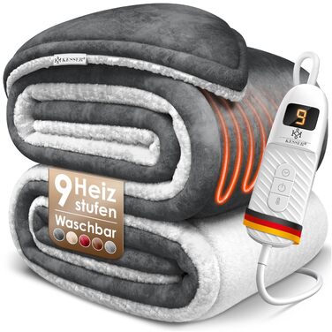 Електрична грілка KESSER® 200x180 см з автовимкненням | 9 температурних режимів | Зручна та тепла | Для ліжка та дивану | Можливість прання до 40°C | з таймером та цифровим дисплеєм | Антрацит