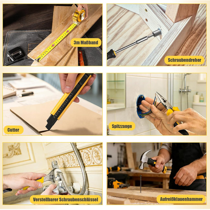 Набір інструментів Sundpey 166 шт. з акумуляторною дрилі 12V для дому, ремонту та саду (жовтий)