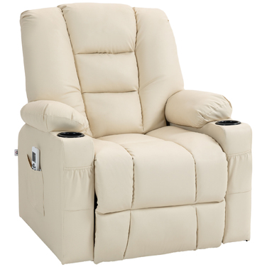 HOMCOM Electric Recliner with Lift Assist, USB Massage Chair with Remote Control, Wheels & Cup Holder in Cream