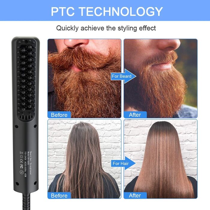 Lidasen 2-in-1 Electric Beard and Hair Straightener Brush - Premium Ionic Hair & Beard Straightening Kit