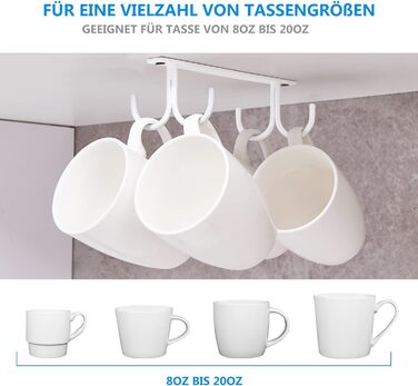 Тримач для чашок під шафу FOMANSH - 12 гачків, білий. Підійде для кухні, бару, кафе.