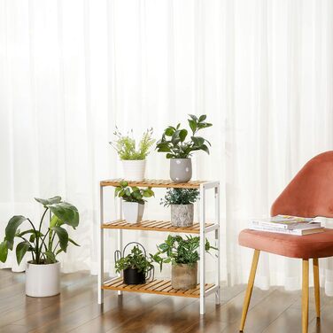 Бамбукова полиця SONGMICS 3 яруси для ванної, кухні, взуття, 60x26x66 см, натуральний/білий, універсальний стелаж