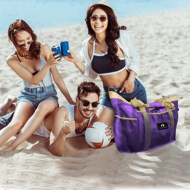 Red Suricata Large Mesh Beach Bag - Beach Bags and Shopping Bags (Violet/Beige)