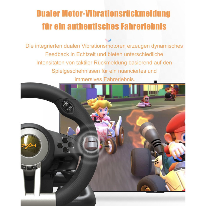 PXN V3 Pro - Геймерське кермо з педалями для ПК, PS4, PS3, Xbox, Nintendo Switch (180°, вібрація, перемикач)