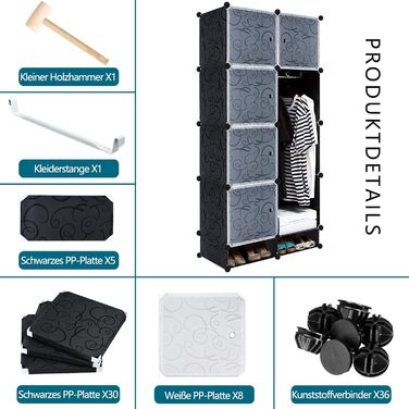 XMTECH DIY Regal System Closet with Door, Shelf Closet, Wardrobe Closet, Shoe Rack made of Plastic (10 Boxes with Closet) (8 Boxes with Shoe Closet)