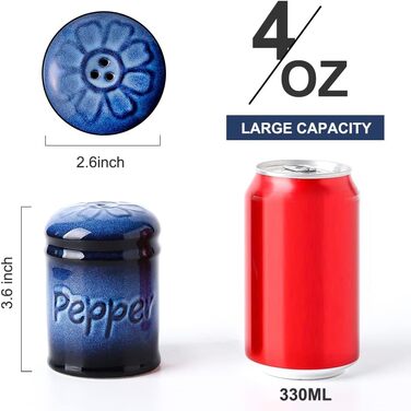 Nihow Ceramic Salt and Pepper Shaker Set, 2.6 inches, Bar Salt and Pepper Shakers, Rust-Proof Spice Shakers, Elegant, Black and Blue, 2 Pieces