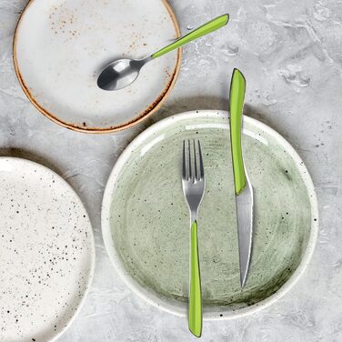 Amefa ECLAT Cutlery Set, 24-piece, Cutlery Set for 6 People, Plastic Handles in Pastel Green, Dishwasher Safe, Cutlery Made of Stainless Steel