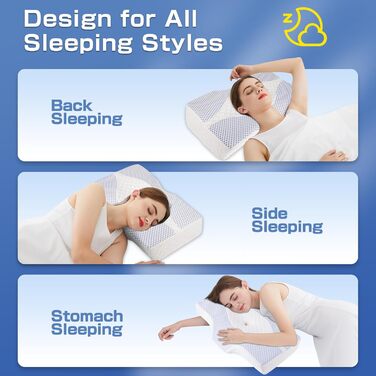 Подушка Hydomi з піною з пам'яті для шиї та плечей, ортопедична подушка для сну, регульована ергономічна подушка для сну на боці, спині та животі - порожниста конструкція, сіра та біла (03-блакитно-біла)