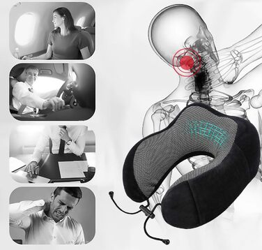 Подушка для шиї MASMAS з Memory Foam: ортопедична підтримка для подорожей (чорна)