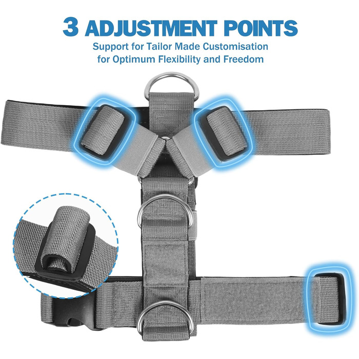 Шлейка для собак FEimaX для великих собак, тактична, не тягне, дихаюча, комфортна, сіра, міцна