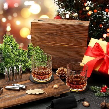 Набір віскі Sovyime: 2 склянки та 6 каменів для віскі. Подарунок для чоловіків, на день народження, річниця, для партнера, батька