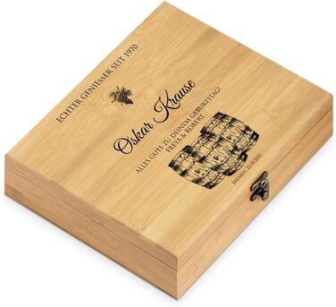 Maverton Personalized Wine Opener Set - Sommelier Set - Gift Box with Wooden Box + 6-Piece Wine Accessory Set - Made of Bamboo - Brown - Birthday Gift for Men - (True Connoisseur)