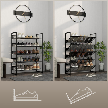 HOMCOM Small Shoe Rack Shoe Storage Shoe Stand Tall and Narrow, 5 Shelves, 72 cm x 30 cm x 102 cm, Black | Aosom