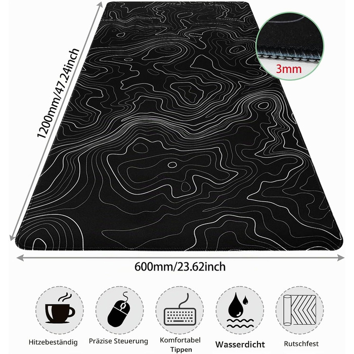 Ігровий килимок для миші Niviy Gaming Mousepad XXL 800x350мм, білий з топографічним принтом