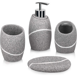 Набір аксесуарів для ванної кімнати L'ARL GMVOI, 4 шт., з мармуром (граніт), включає: тримач для зубних щіток, дозатор мила, стакан, мильниця. Білий колір. Для дому та декору.