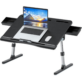 Зручний столик-підставка для ноутбука з шкіри, регульований, з двома шухлядами, чорний, великий (15.7'x23.6')