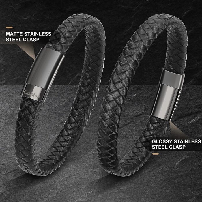 Чоловічий шкіряний браслет з плетінням та магнітним застібком Lederarmband 20 см, чорний