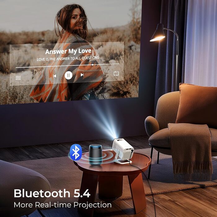 Проектор Mini Beamer 1080P/4K з Android 13 OS, WiFi 6, Bluetooth 5.4, підтримкою Netflix та Google CTS, HDMI, USB, iOS, LYNCAST N300 White