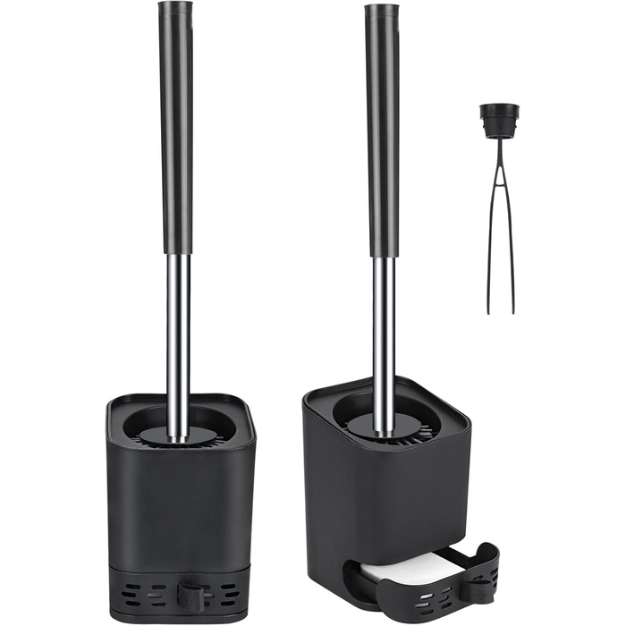 Силіконова щітка для унітазу Glowbal з контейнером, швидковисихаюча, для ванної кімнати, настінний монтаж/стоячи, білий/сірий (чорний - набір 2 шт.)