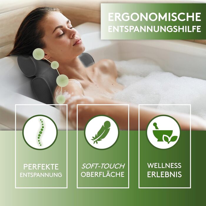 SilverRack Bathtub Pillow MEDIUM-SOFT [Gray 3D] - Neck Pillow for Bathtub with Suction Cups as Bathtub Accessory - Pillow for Bathtub - Bath Pillow with Ergonomic Fit