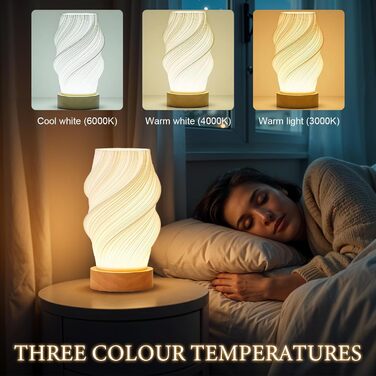 Дерев'яна настільна лампа - 3 режими, 9-рівнів регулювання яскравості LED, мінімалістичний дизайн, для спальні, вітальні, нічного столика, декоративна лампа з теплим/холодним білим світлом