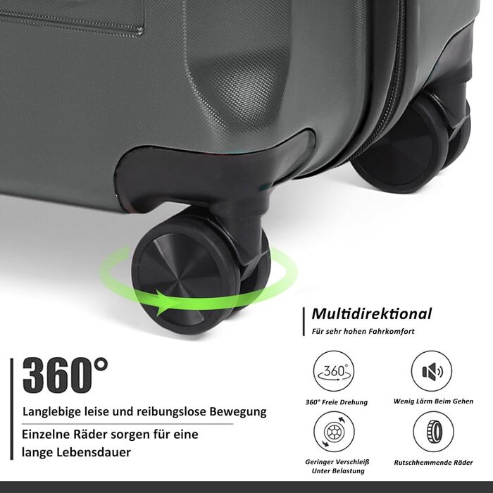 Чемодан ручної об'єм 41л TANTOMI: міцний ABS+PC, 4 колеса, кодовий замок, телескопічна ручка (M/L/XL), світло-темно зелений