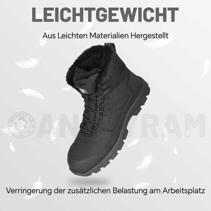 Зимові робочі черевики ANGRYRAM для чоловіків та жінок. Теплі, з металевим підноском, неслизькі, чорні. Розмір 44 EU