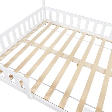 en.casa Kinderbett Sisimiut House Bed 140 x 200 cm with Side Rails, Wooden Bed for Children, Floor Bed, Slatted Frame, Pine Wood, Matt White, 140x200cm
