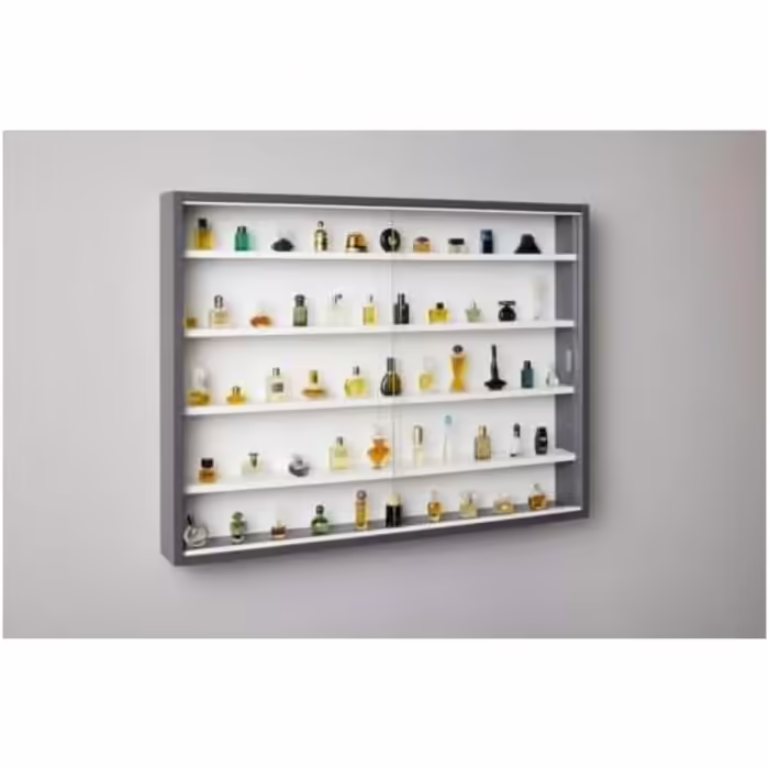 Inter Link - Collector's Display Cases - Hanging Display Case - Wall Shelf - Glass Display Case - Wall Display Case - Hanging Shelf - Showcase - MDF - Gray/White (80x60x9.5 cm) Collecty Gray Gray, White