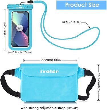 Водонепроникна поясна сумка-мішок з водонепроникним чохлом для телефону, універсальна пляжна сумка з кишенею для телефону, для водного спорту, пляжу, плавання, катання на човні (Світло-блакитний)