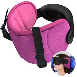 Подушка для шиї в літак з маскою для сну 3D, підтримуюча стрічка 360°, проти нахилу голови, аксесуар для тривалих перельотів (Рожева)