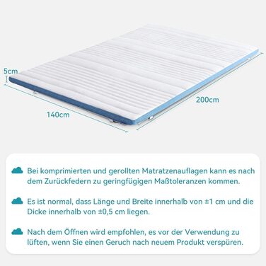 Amazon Basics Memory Foam Mattress Topper with Straps, 140 x 200 cm, 5 cm Height, White