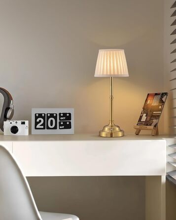 Світлодіодна настільна лампа бездротова, димована вінтажна нічна лампа, ретро акумуляторна лампа 4000mAh, для дому, бару, вітальні (Золото + Бежевий абажур)