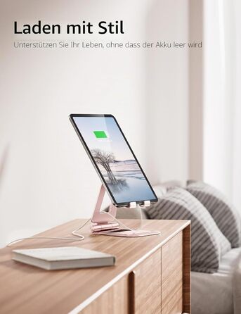 Алюмінієва подвійна складана підставка Nulaxy для iPad, iPhone та Kindle, регульований настільний тримач для планшетів та смартфонів, чорний (C-Roségold)