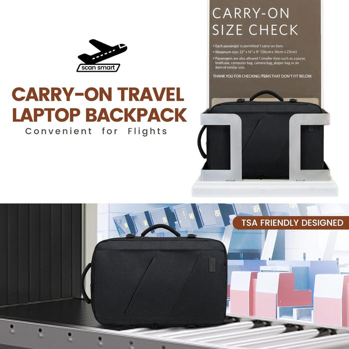 Рюкзак LOVEVOOK 30-40L для подорожей, чорний, з відділенням для ноутбука 17.3 дюйма, антикрадійний, ручна поклажа, розширюваний