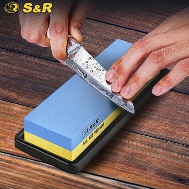 Набір для заточування ножів S&R Schleifstein – 2-сторонній шліфувальний камінь 1000/4000 з направляючою та шліфувальним бруском.