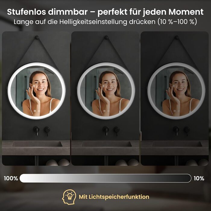 LED дзеркало для ванної кімнати з підсвічуванням, кругле, регульоване, 3 кольори світла (3500K-6500K), сенсорне керування, запобігає запотіванню - дзеркало для ванної кімнати з підсвічуванням для макіяжу та гоління (60 см, стильний дизайн)