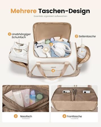 Спортивна сумка LOVEVOOK для жінок, 30L: дорожня сумка з відділенням для взуття та мокрих речей, невелика сумка для залу, плавання, сауни, ручної поклажі для спорту, фітнесу, тренувань та подорожей, водонепроникна, B-beige, Aprikose, 45x24x28cm (30L)