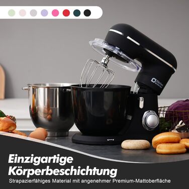 Кухонний комбайн Kitchen in the box, планетарний міксер з чашами 4,5 л та 5 л, 1300 Вт, 10+ швидкостей, з насадками (гак, міксер, вінчик), чорний