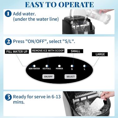 Машина для приготування льоду 12 кг, Ice Maker, чорний, з функцією самоочищення