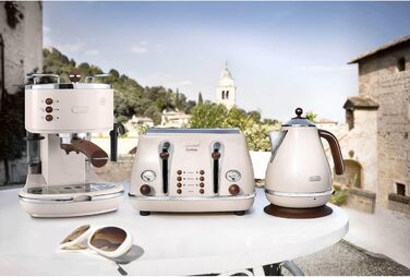 Кавомашина еспресо De'Longhi Icona Vintage ECOV 311.BG – ретро дизайн, ручний капучинатор, для кави та ESE Pads, об'єм 1,4 л, бежевий колір